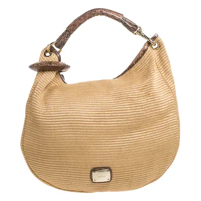 Jimmy Choo Tan Straw and Snake Skin Trim Handle Sky Hobo