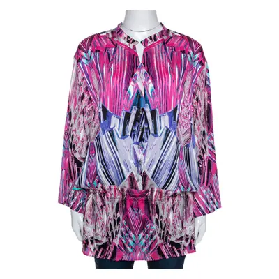 Robert Cavalli Pink Printed Stretch Silk Tunic Top