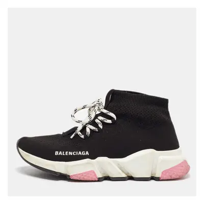 Balenciaga Black Knit Fabric Speed Trainer Lace up Sneakers Size