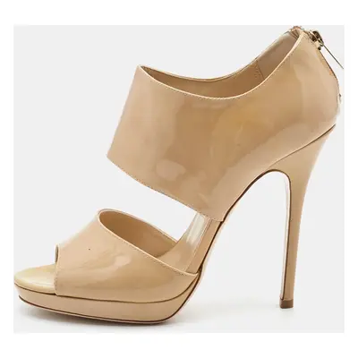 Jimmy Choo Beige Patent Private Ankle Strap Sandals Size 38.5