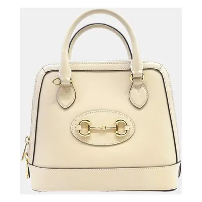 Gucci White Leather Horsebit Small Top Handle Bag