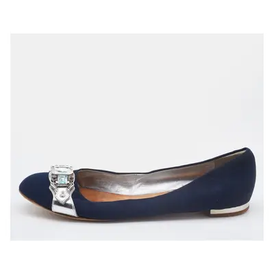 Giuseppe Zanotti Navy Blue Canvas Crystals Embellishment Ballet Flats Size 40.5