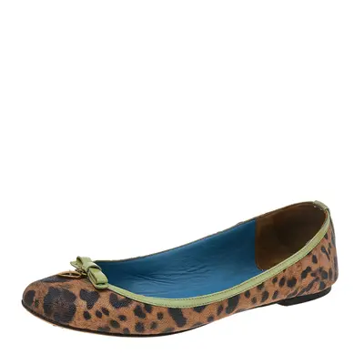 Dolce & Gabbana Brown/Green Leopard Print Coated Canvas And Patent Leather Ballet Flats Size