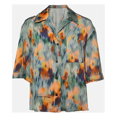 Off-White Multicolor Romantic Print Satin Bowling Shirt