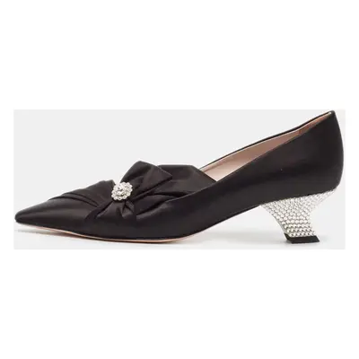 Roger Vivier Black Satin Crystals Embellished Bow Pumps Size