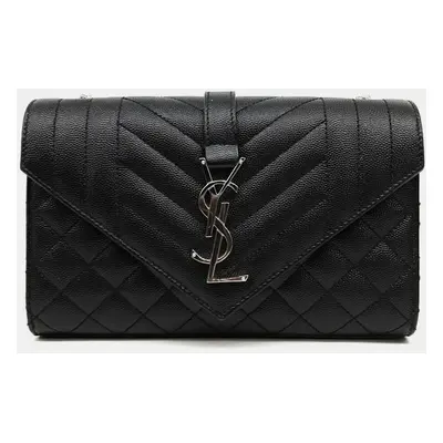 Saint Laurent Paris Black Leather Monogram Chain Shoulder Bag