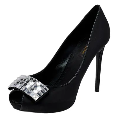 Louis Vuitton Black Satin Embellished Peep Toe Pumps Size