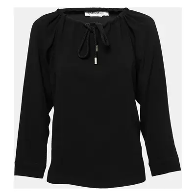 Max Mara Black Crepe Drawstring Detail Pocketed Blouse