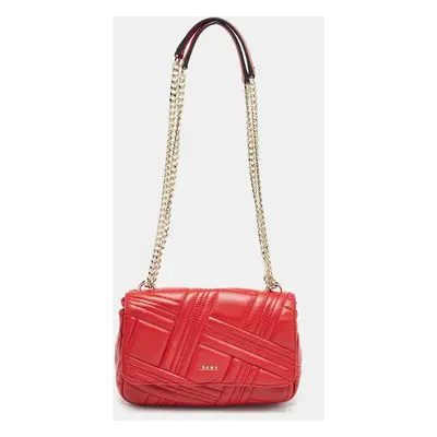 DKNY Red Quilted Leather Allen Flap Shoulder Bag