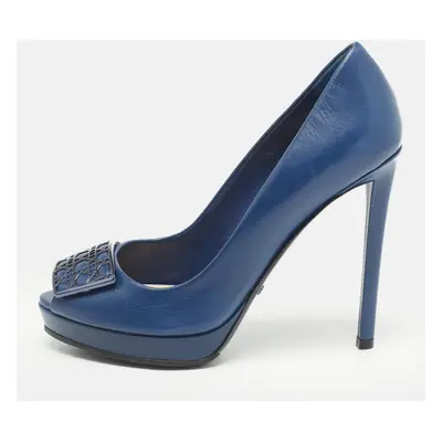 Dior Navy Blue Leather Peep Toe Platform Pumps Size