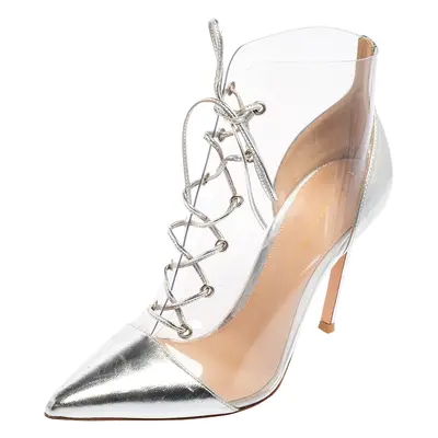 Gianvito Rossi Transparent PVC and Silver Leather Plexi Lace-up Ankle Boots Size 36.5