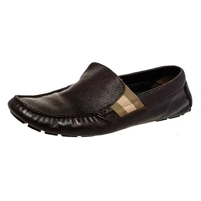 Gucci Brown Leather Web Detail Slip-On Loafers Size