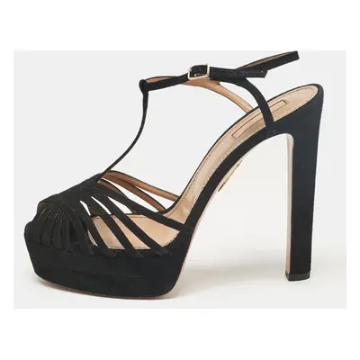 Aquazzura Black Suede T-Strap Platform Sandals Size