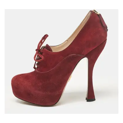 Prada Burgundy Suede Lace Up Booties Size