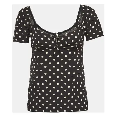 Dolce & Gabbana Black Polka Dots Print Silk Sweetheart Neck Top