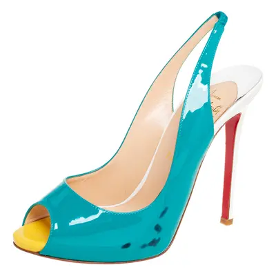 Christian Louboutin Tri-Color Patent Leather Peep-Toe Slingback Pumps Size