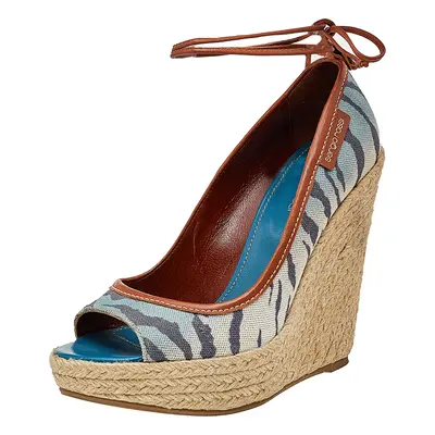 Sergio Rossi Multicolor Printed Canvas And Leather Espadrille Platform Wedge Pumps Size 37.5