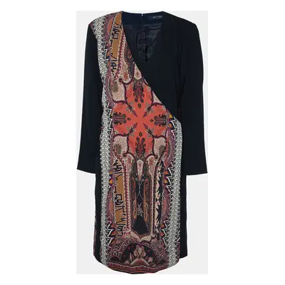 Etro Black Wool Paisley Print Overlay Knee-Length Dress