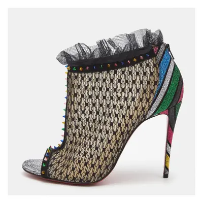 Christian Louboutin Multicolor Mesh and Lace Juliettra Ankle Boots Size