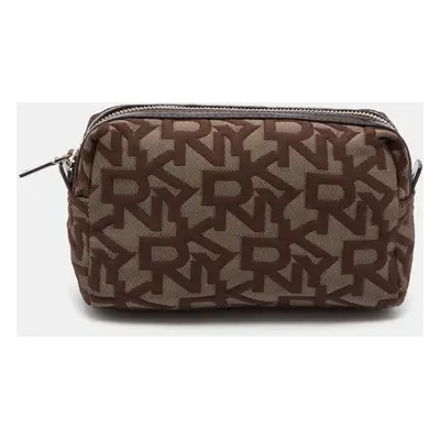 Dkny Brown/Beige Signature Canvas and Patent Leather Pouch