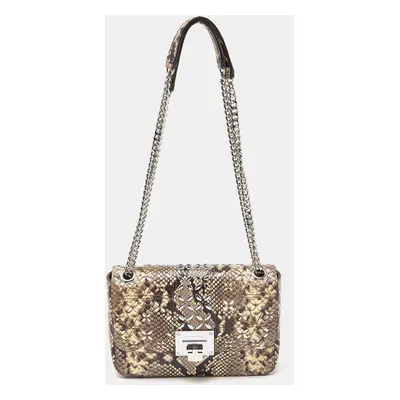 Michael Kors Beige/Brown Python Embossed Leather Chain Shoulder Bag