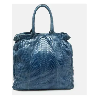 Zagliani Blue Python Shopper Tote