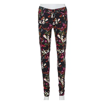 Alice + Olivia Black Floral Printed Denim Skinny Fit Jeans