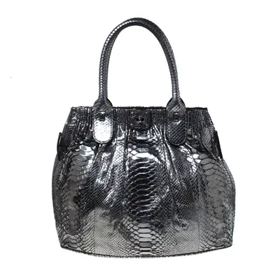 Zagliani Gun Metal Python Medium Puffy Hobo