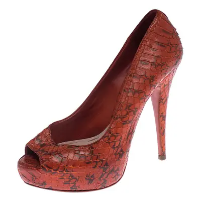 Miu Miu Orange Python Leather Peep Toe Platform Pumps Size