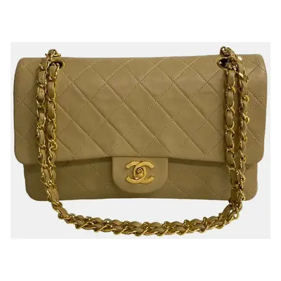 Chanel Beige Leather Classic Medium Double Flap Bag