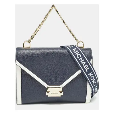 Michael Kors Dark Blue/White Leather Whitney Convertible Shoulder Bag