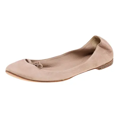 Chloe Beige Suede Embellished Bow Ballet Flats Size