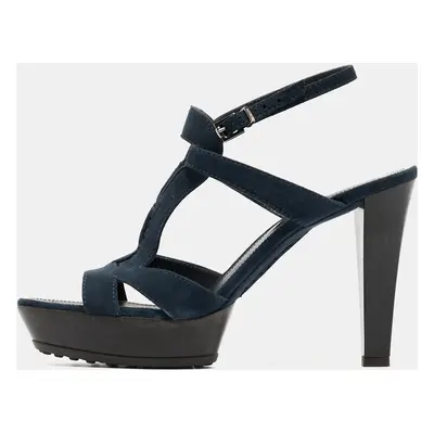 Tod's Navy Blue Cutout Suede Platform Sandals Size