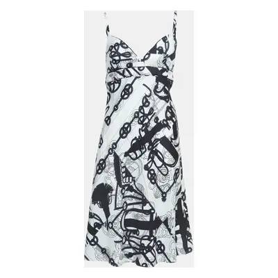 Hermes White/Black Printed Silk Twill Midi Dress