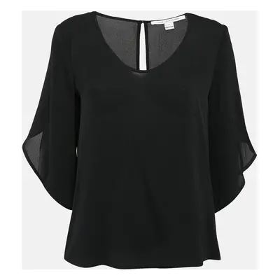 Diane Von Furstenberg Black Crepe Round Neck Top