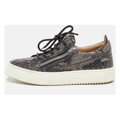 Giuseppe Zanotti Grey/Black Python Embossed Leather Frankie Sneakers Size