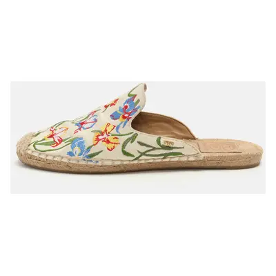 Tory Burch Multicolor Floral Embroidered Canvas Espadrille Mules Size 37.5