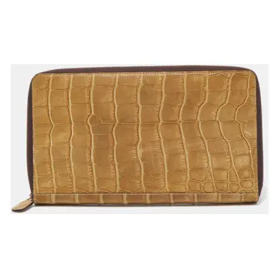 Gianfranco Ferre Beige Alligator Leather Zip Around Wallet