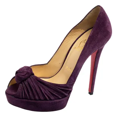 Christian Louboutin Purple Suede Knotted Greissimo Peep-Toe Platform Pumps Size