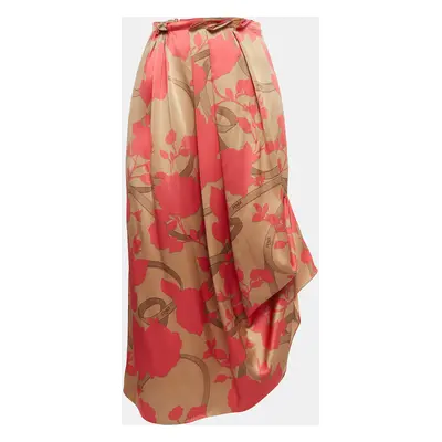 Fendi Pink Floral Print Silk Pleated Asymmetric Midi Skirt