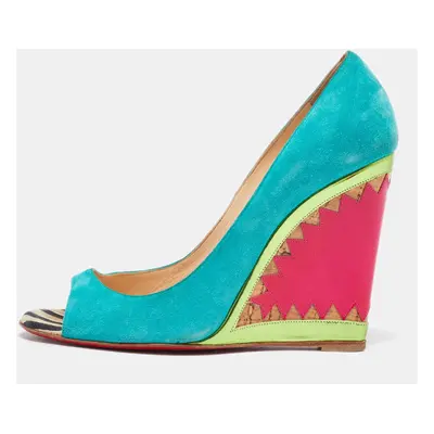 Christian Louboutin Multicolor Suede and Patent Leather Miramar Wedge Pumps Size