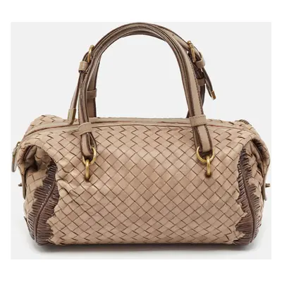 Bottega Veneta Beige Intrecciato Leather Boston Bag