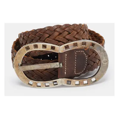 Aigner Brown Braided Leather Buckle Belt