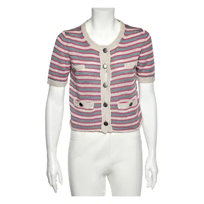 Sportmax Multicolor Striped Linen Knit Button Front Cardigan