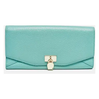 Aigner Blue Leather Logo Charm Flap Continental Wallet