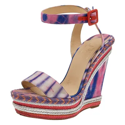 Christian Louboutin Multicolor Tie-Dye Fabric Duplice Platform Wedge Sandals Size