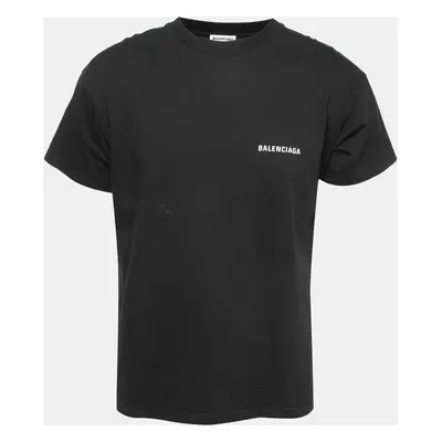 Balenciaga Black Logo Print Cotton Crew Neck Half Sleeve T-Shirt