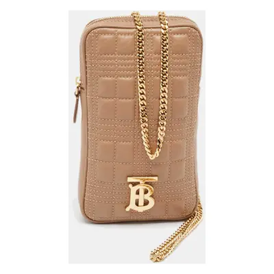 Burberry Camel Quilted Check Leather Mini Vertical Lola Crossbody Bag