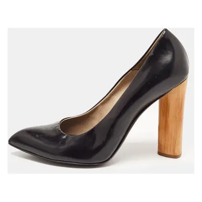 Yves Saint Laurent Black Leather Pointed Toe Wood Heel Pumps Size