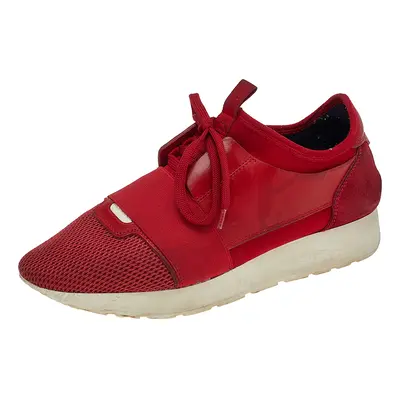 Balenciaga Red Mesh And Leather Race Runner Low Top Sneakers Size